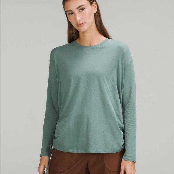Lululemon Pima Cotton Side-Cinch Long Sleeve Tidewater Teal 10 NWT - Picture 2 of 9